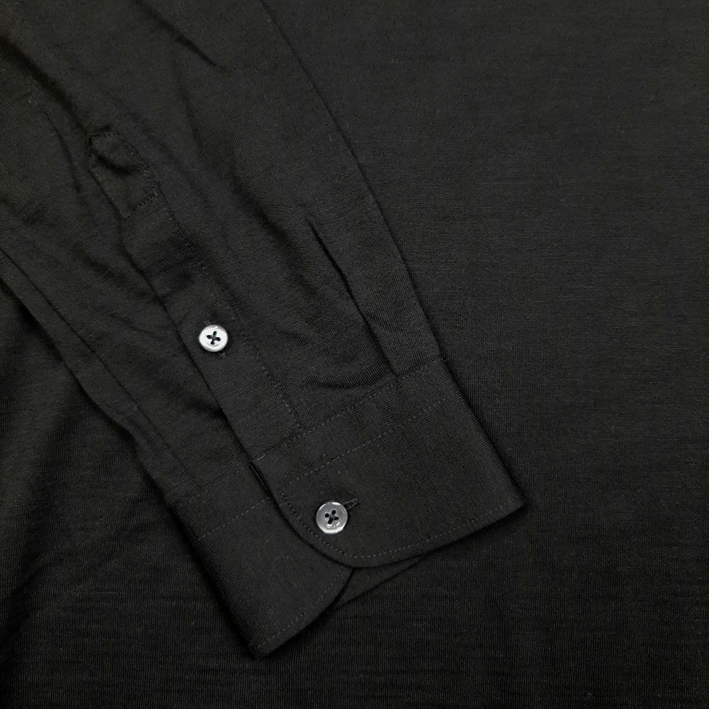 GRAN SASSO Black 100% Wool Long Sleeved Polo Shirt Size 54 Fine Travel Wool NEW - Picture 6 of 15